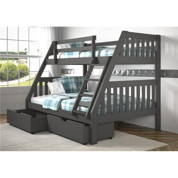 PD-1018-3DG-TF-505 Twin Over Full Mission Bunk Bed with Storage Drawers, Dark Grey