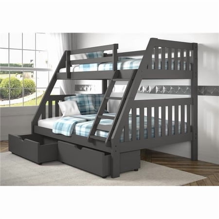 PD-1018-3DG-TF-505 Twin Over Full Mission Bunk Bed with Storage Drawers, Dark Grey