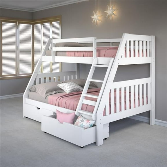 PD-1018-3TFW-505 Twin Over Full Mission Bunk Bed with Dual Underbed Drawers, White