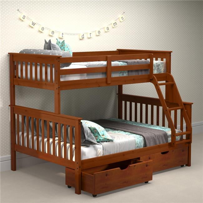 PD1223E505 Twin Over Full Size Mission Bunk Bed with Storage Drawers