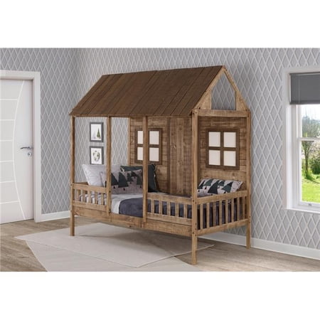 PD-1899TRD Twin Front Porch Low Loft, Rustic Driftwood