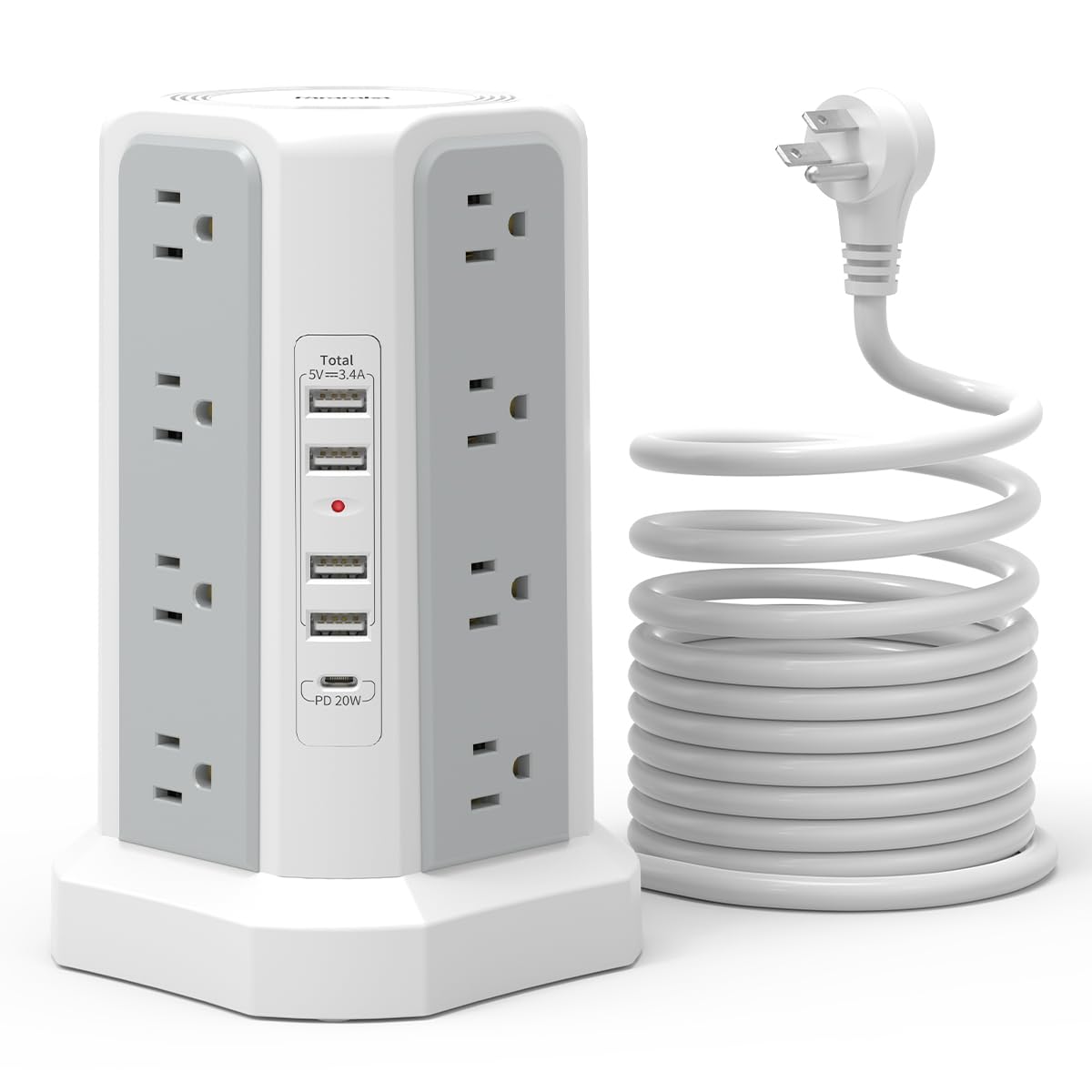 PD 18W USB C Power Strip Surge Protector Tower with 16 Outlets and 5