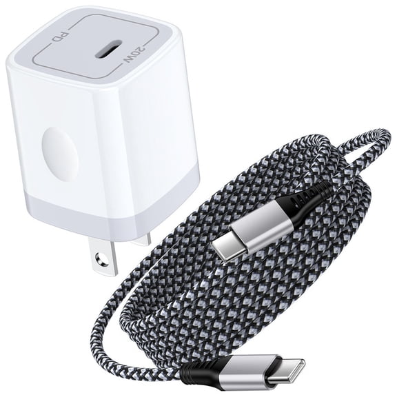 PD 20W Charger Block Fast Wall Charger with 10FT Type-C Cable, Power Adapter Compatible with iPhone 17/16/15 Pro Max, iPad Pro, Galaxy S26, Android Devices,White