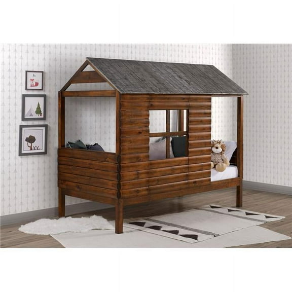 PD-2103TRWRS Twin Log Cabin Low Loft, Rustic Sand