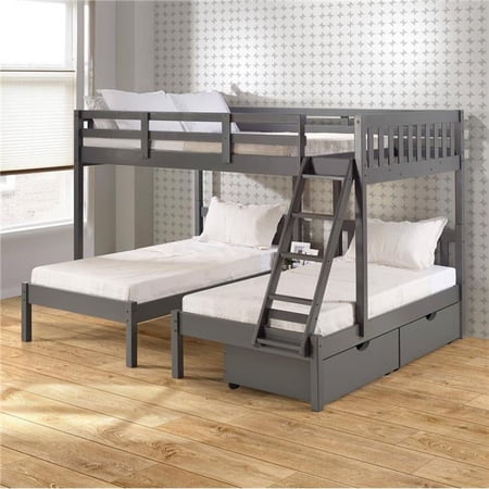 PD-2332FTTDG-505 Full Over Double Twin Bunk Bed with Drawers, Dark Grey