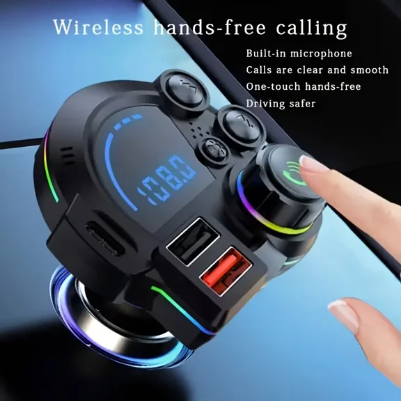 PD 30W Type-C Car Charger & Bluetooth 5.3 FM Transmitter, Wireless MP3 Player with Dual USB Ports, Bass Sound Enhancer, RGB Glowing Radio Adapter, Hands-Free Calls, Car Accessories & Road Trip