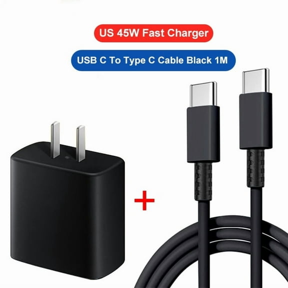 PD 45W Super Fast Chargere Fast Charging Cable For Samsung Galaxy S24 S23 S22 S21 Ultra USB C Type C Data Cord Phone Accessories US Black 2in1