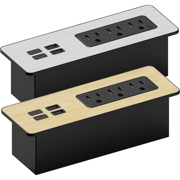 PD 65W Recessed Power Strips, Flush Mount Power Outlet with 2 USB-C Ports,Fast Charging Station,Conference Surge Protector Recessed Outlets,6Ft Extension Cord,Office/Home Furniture Mountable (2-Pack)