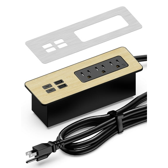 PD 65W Recessed Power Strips, Flush Mount Power Outlet with 2 USB-C Ports,Fast Charging Station ,Conference Surge Protector Recessed Outlets,6Ft Extension Cord,Office/Home Furniture Mountable