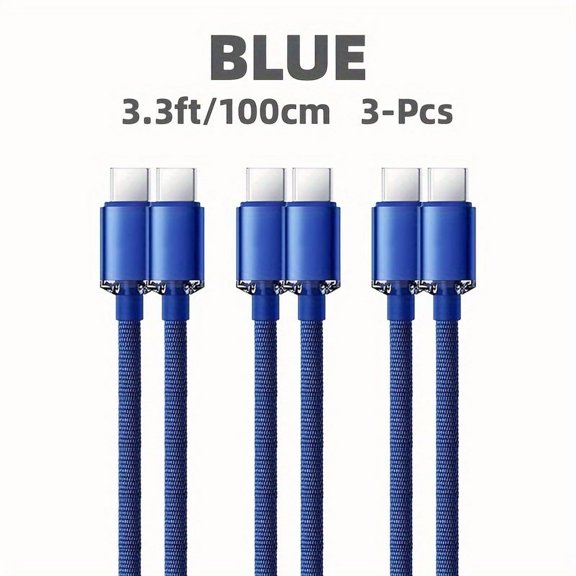 PD 66W 3 Pcs Type C Fast Charging Data Cable, USB C Fast Charging Data Cord, Nylon Braided Mobile Cell Phone Fast Charging Cable