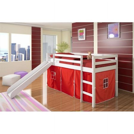 PD-750TW-R Twin Size Tent Loft with Slide & Slat-Kits Mattress Ready - White & Red