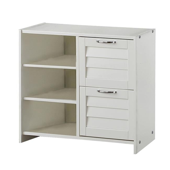 Pine Wood White 2-Drawer Low Loft Chest with Shelves
