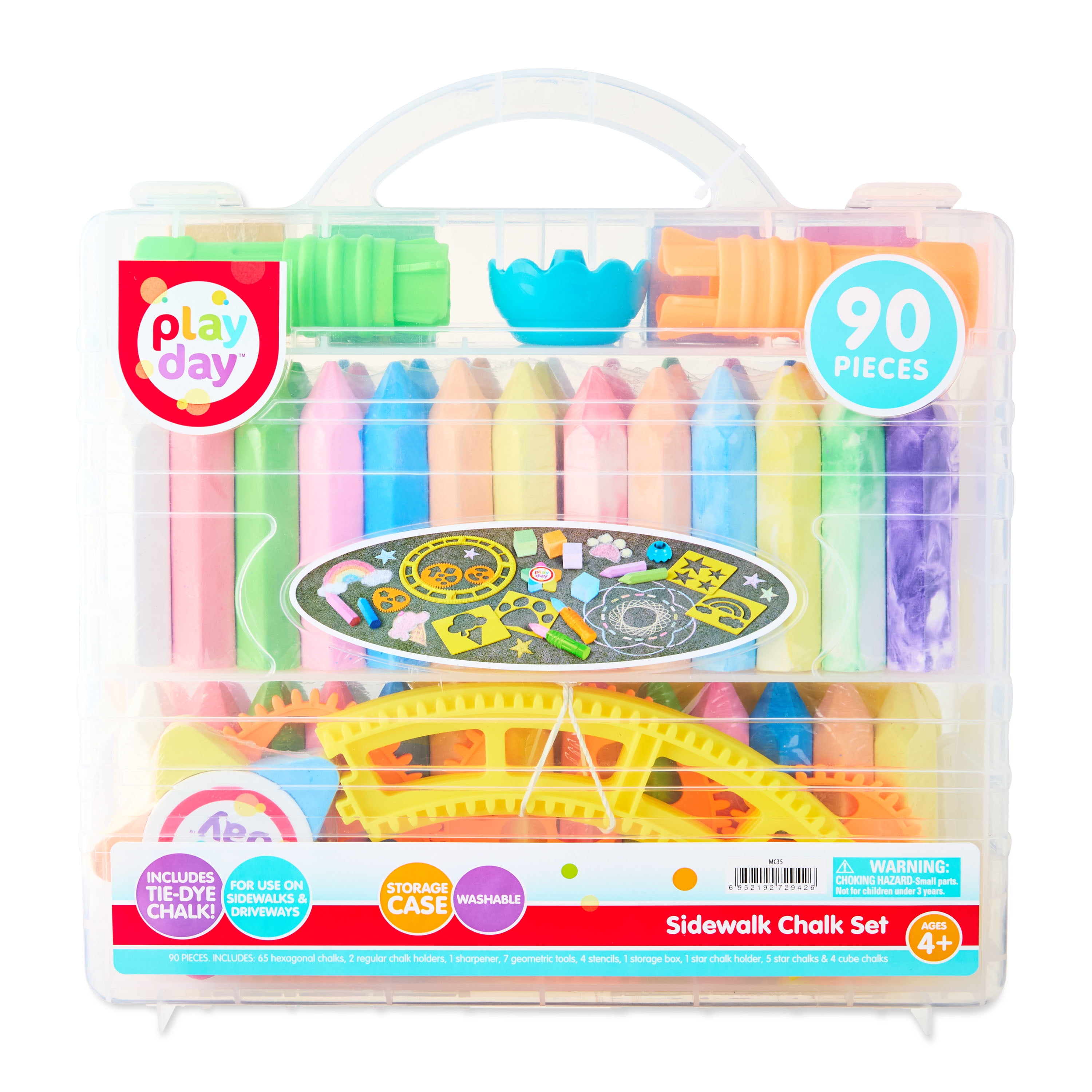 Play Day 90-Piece Multicolor Sidewalk Chalk Set with Stencils and