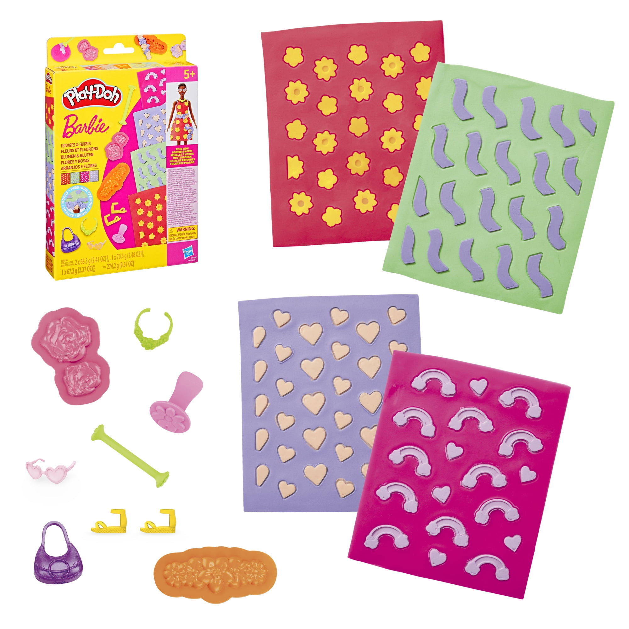 Play-Doh Barbie Flowers and Florals Patterns Pack, Refill Accessory Set, Stocking Stuffers for Kids 5 and Up (Doll Not Included)