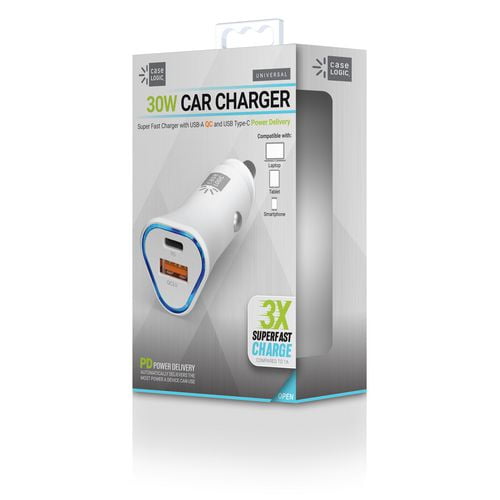 PD Car Charger, 30 W, Two 3 A Ports, White | Bundle of 2