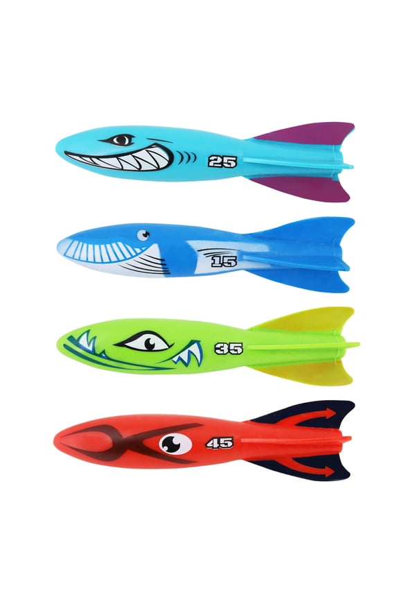 Diving Torpedoes 4-Pack Kids Pool Dive Toys Underwater Summer Family Fun, Ages 3+