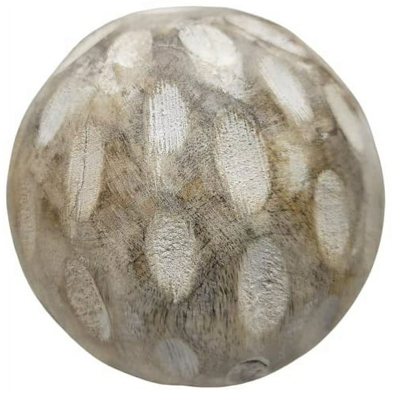 PD Home & Garden Carved Petals Decorative Wood Ball Sphere with White Accents