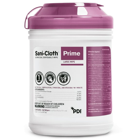 SaniCloth Prime Germicidal Disposable Wipes, 66.75 Large Wipes, 160 Count Canister  1Minute HospitalGrade Disinfection