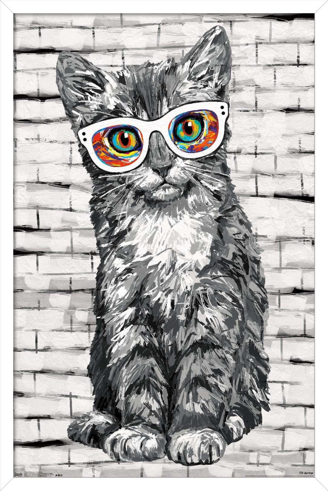 PD Moreno - Cat Glasses Wall Poster, 14.725" x 22.375", Framed