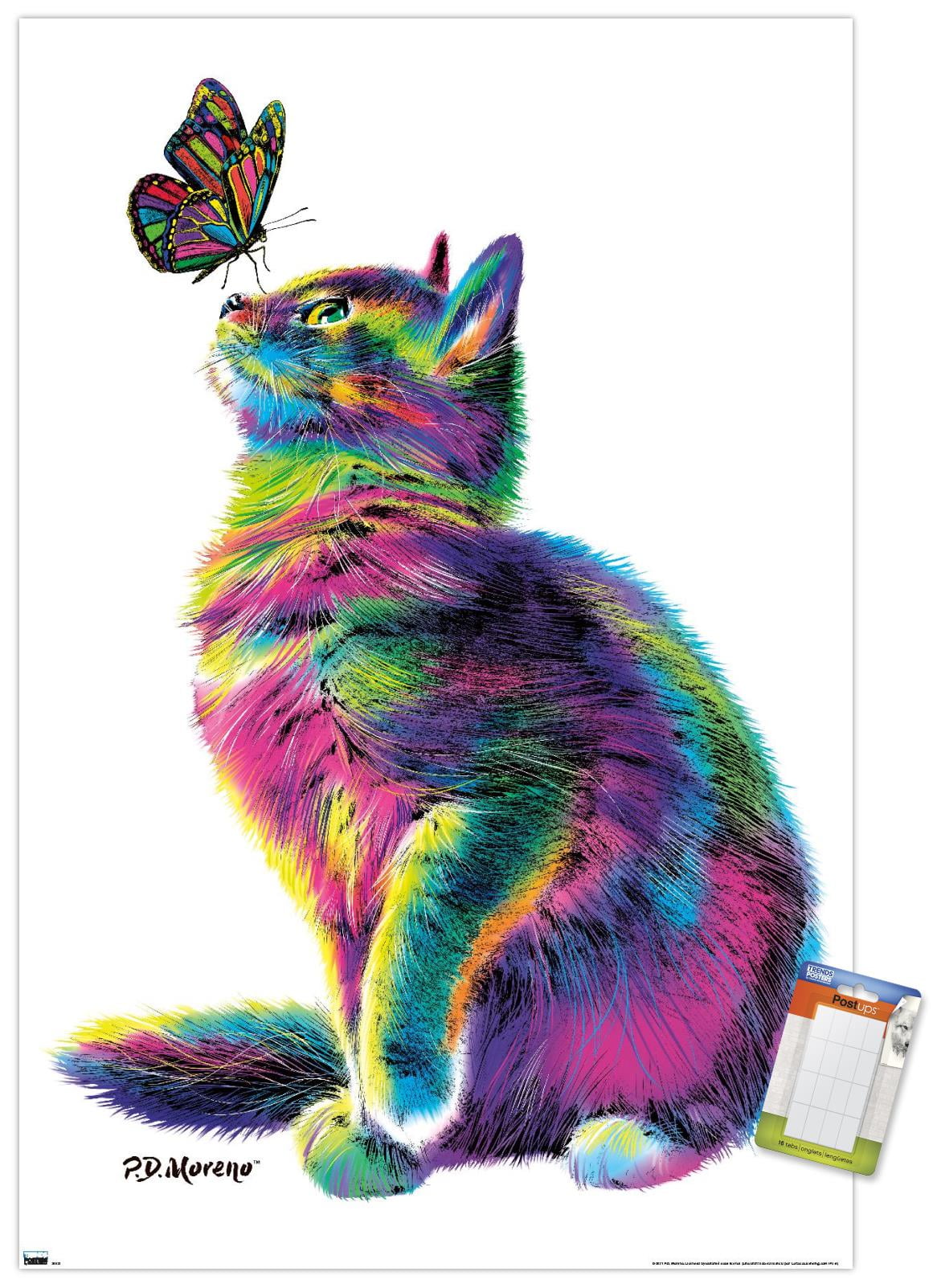 PD Moreno - Cat and Butterfly Wall Poster, 14.725" x 22.375"