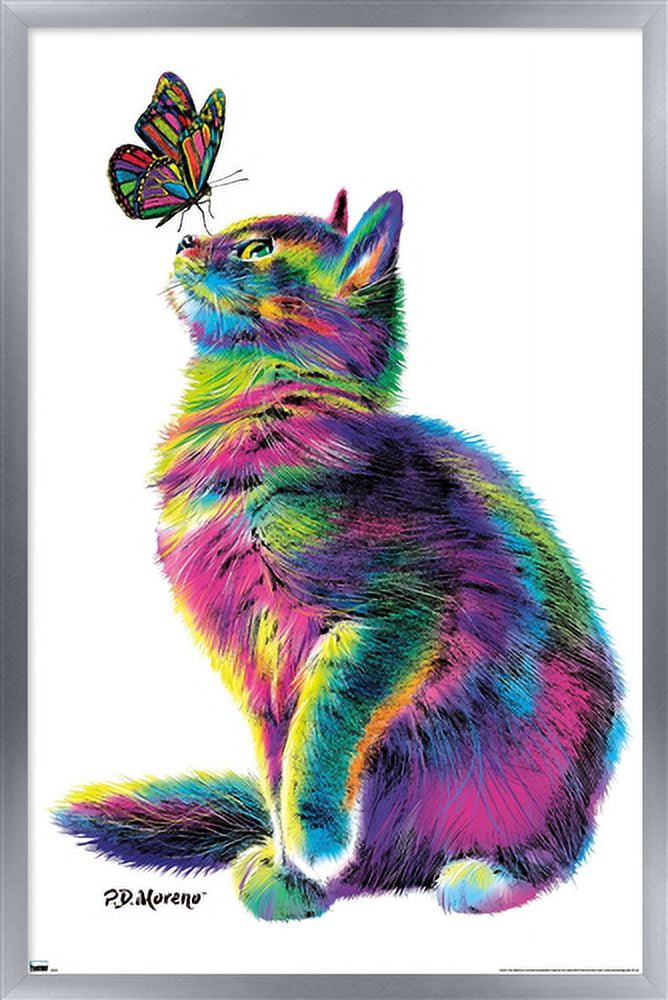 PD Moreno - Cat and Butterfly Wall Poster, 22.375" x 34", Framed