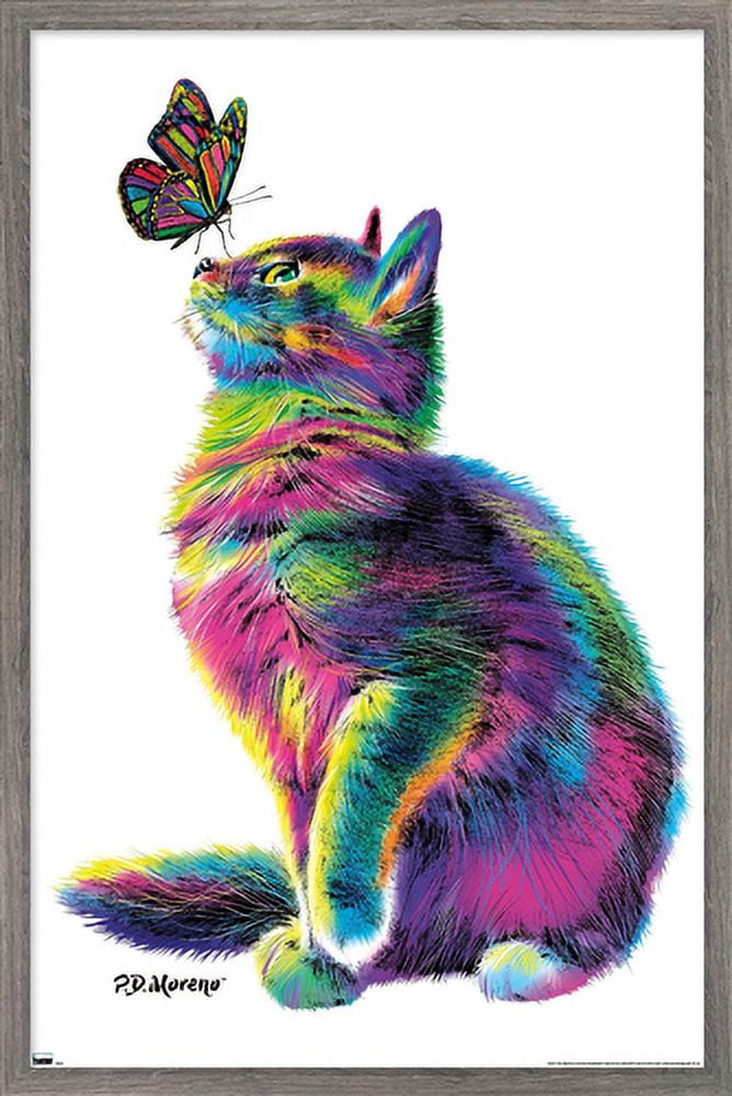 PD Moreno - Cat and Butterfly Wall Poster, 22.375" x 34", Framed