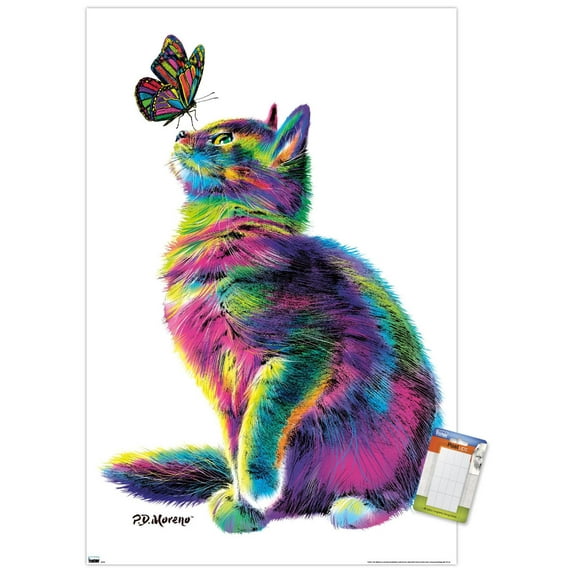 PD Moreno - Cat and Butterfly Wall Poster, 22.375" x 34"