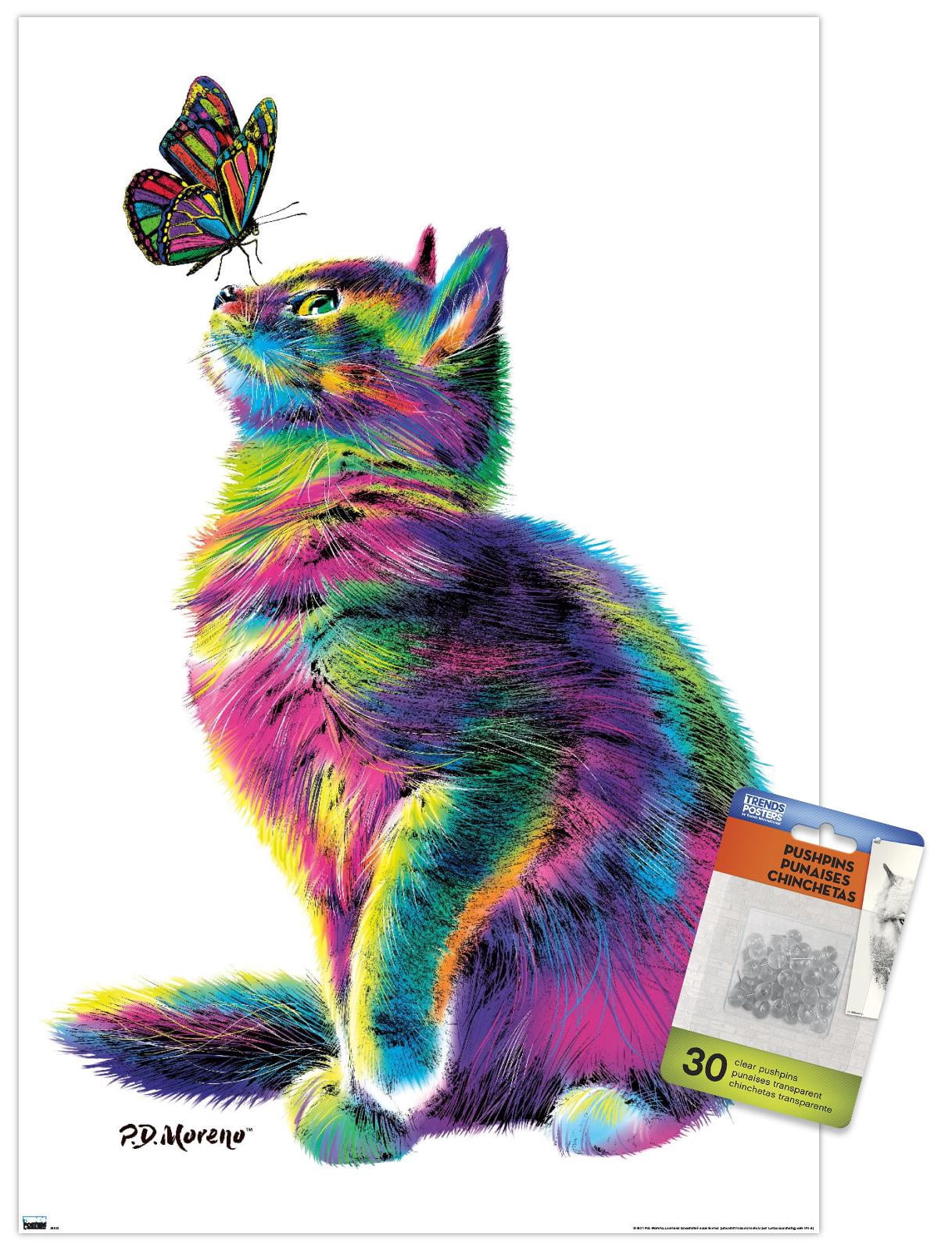 PD Moreno - Cat and Butterfly Wall Poster with Pushpins, 14.725" x 22.375"