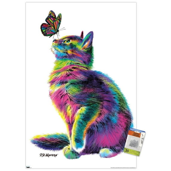 PD Moreno - Cat and Butterfly Wall Poster with Pushpins, 22.375" x 34"