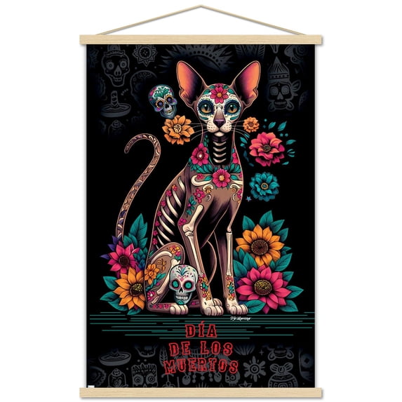 PD Moreno - Day Of the Dead Cat Wall Poster with Magnetic Frame, 22.375" x 34"
