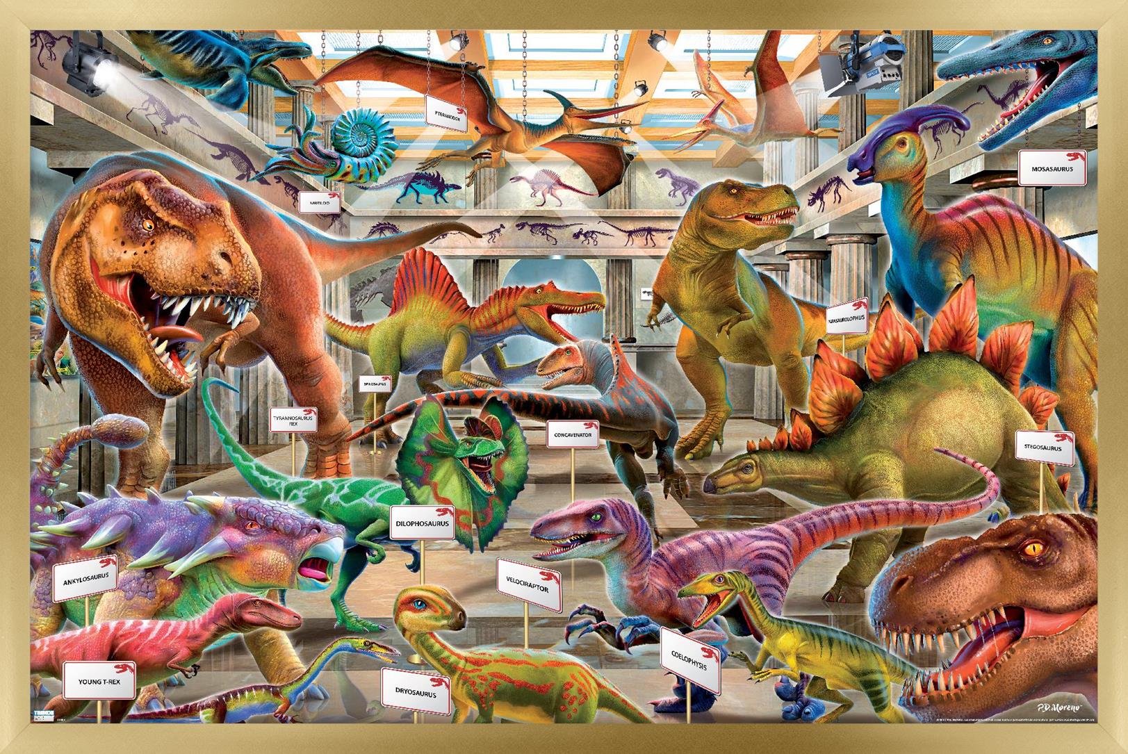 PD Moreno - Dinosaur Museum Wall Poster, 14.725" x 22.375" Framed
