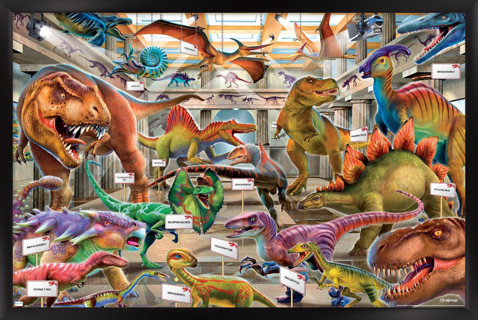 PD Moreno - Dinosaur Museum Wall Poster, 14.725" x 22.375" Framed