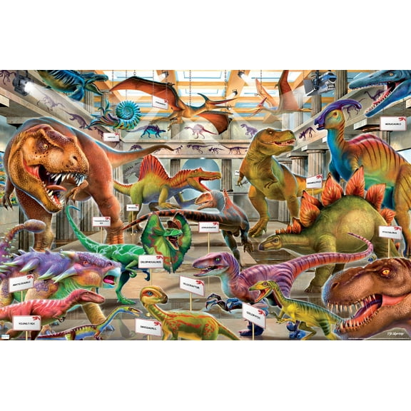PD Moreno - Dinosaur Museum Wall Poster, 14.725" x 22.375"