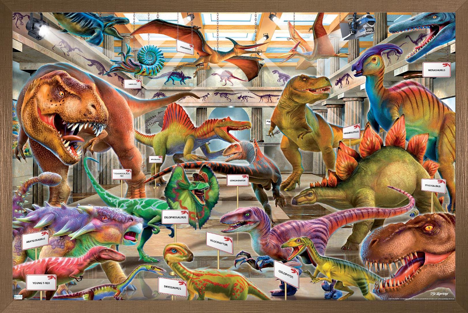 PD Moreno - Dinosaur Museum Wall Poster, 22.375" x 34" Framed
