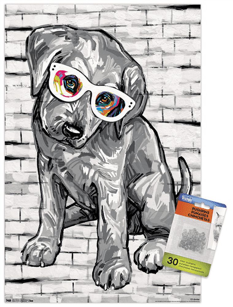PD Moreno - Dog Glasses Wall Poster with Push Pins, 14.725" x 22.375"