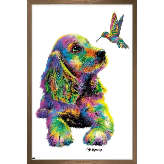 PD Moreno - Dog and Hummingbird Wall Poster, 14.725" x 22.375", Framed