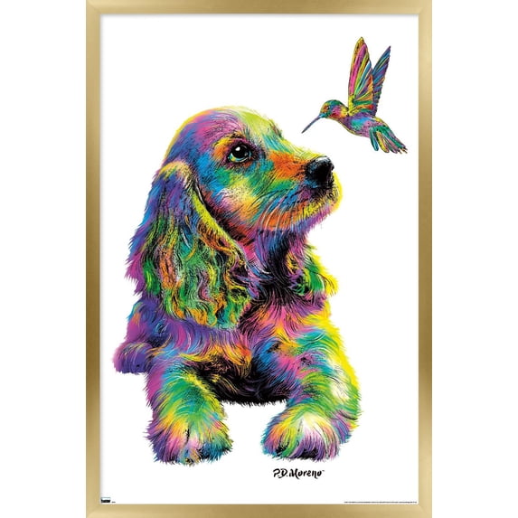 PD Moreno - Dog and Hummingbird Wall Poster, 22.375" x 34", Framed