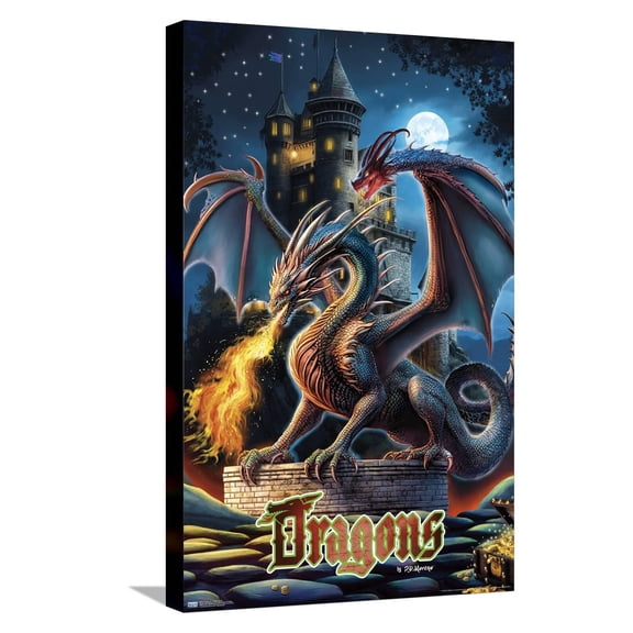 PD Moreno - Dragon Castle Canvas Wall Poster, 14.725" x 22.375"