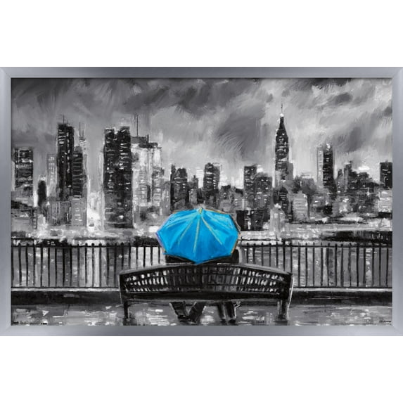 PD Moreno - Fine Art - Blue Umbrella Wall Poster, 14.725" x 22.375" Framed