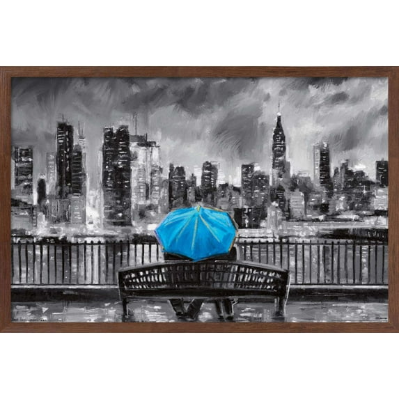 PD Moreno - Fine Art - Blue Umbrella Wall Poster, 22.375" x 34", Framed