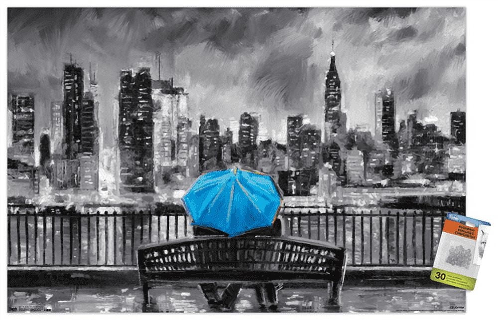 PD Moreno - Fine Art - Blue Umbrella Wall Poster with Pushpins, 22.375" x 34"