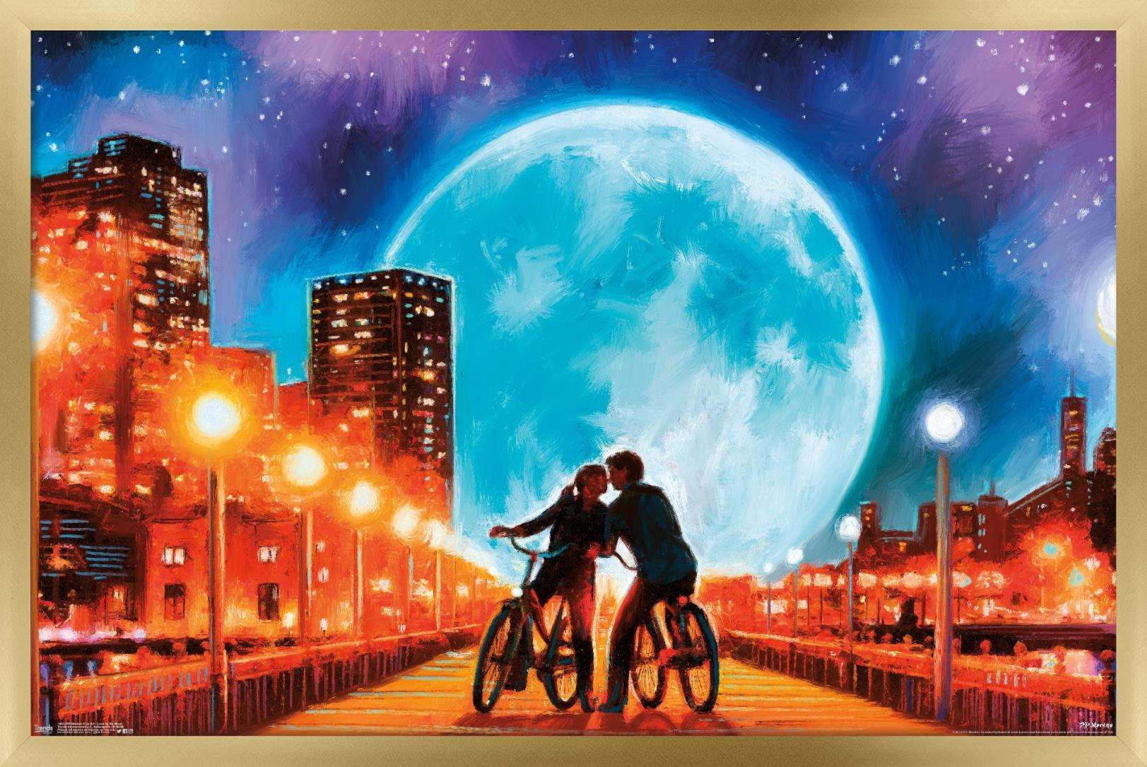PD Moreno - Fine Art - Love by the Moon Wall Poster, 22.375" x 34", Framed