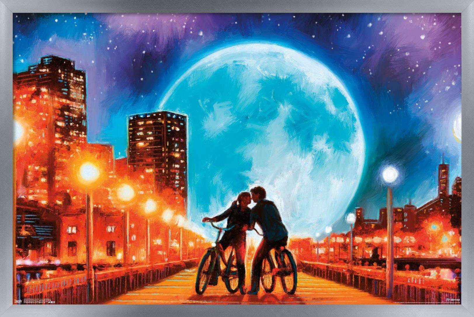 PD Moreno - Fine Art - Love by the Moon Wall Poster, 22.375" x 34", Framed