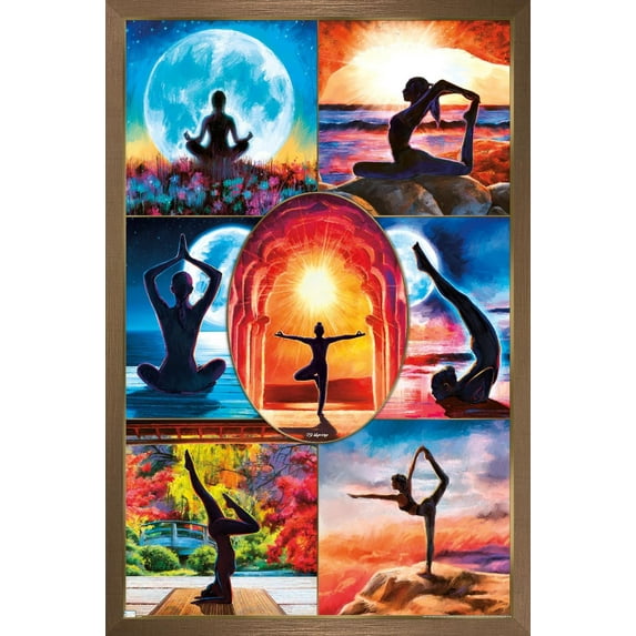 PD Moreno - Fine Art - Yoga Collage Wall Poster, 14.725" x 22.375" Framed