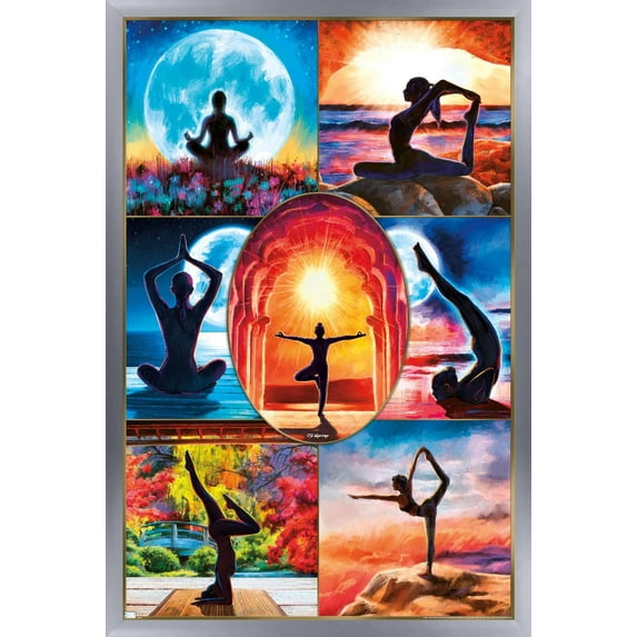 PD Moreno - Fine Art - Yoga Collage Wall Poster, 22.375" x 34" Framed
