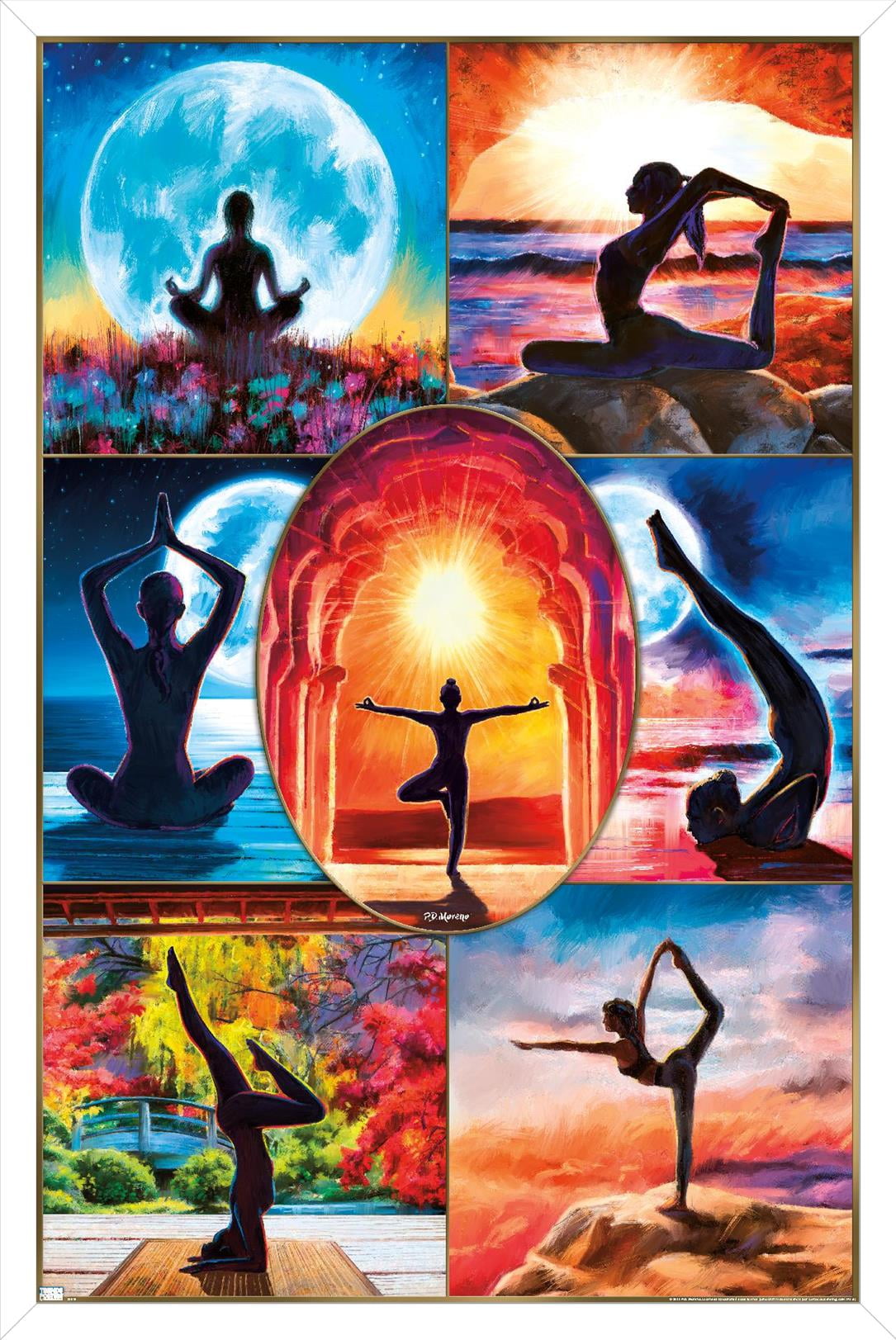 PD Moreno - Fine Art - Yoga Collage Wall Poster, 22.375" x 34" Framed