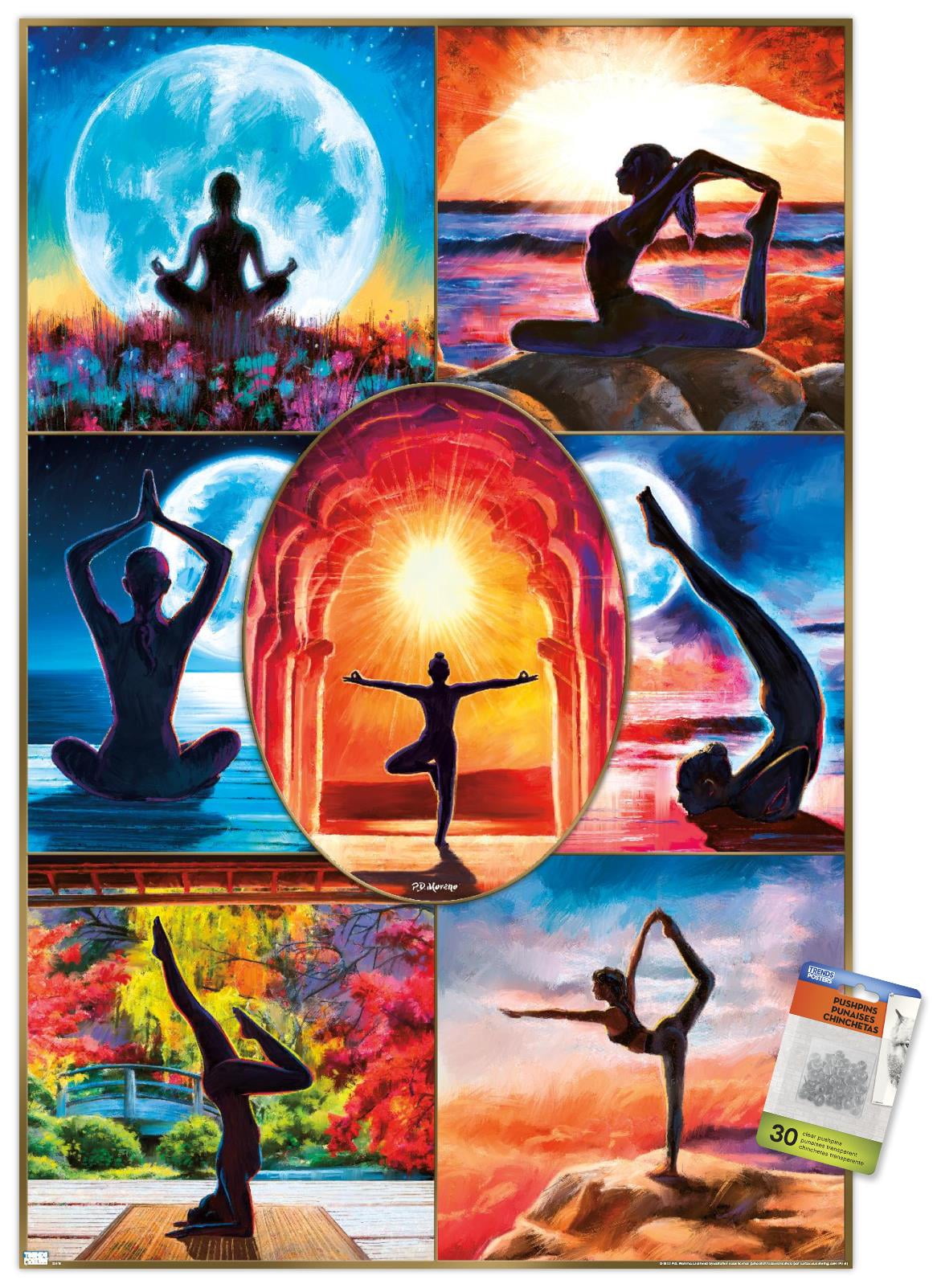 PD Moreno - Fine Art - Yoga Collage Wall Poster with Pushpins, 22.375" x 34"