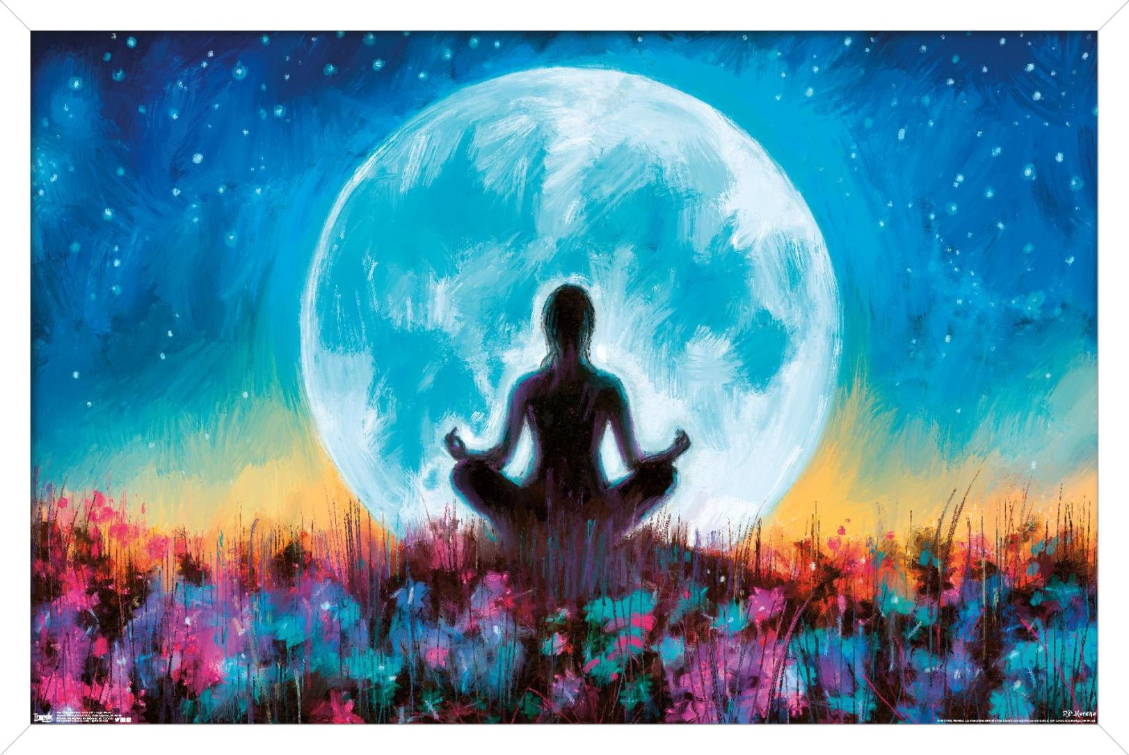 PD Moreno - Fine Art - Yoga Moon Wall Poster, 14.725" x 22.375" Framed