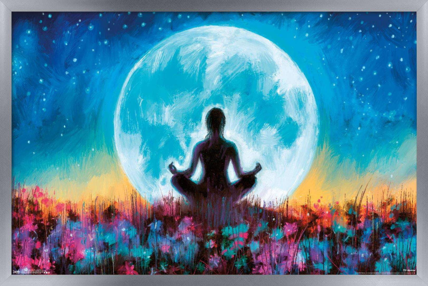 PD Moreno - Fine Art - Yoga Moon Wall Poster, 22.375" x 34", Framed
