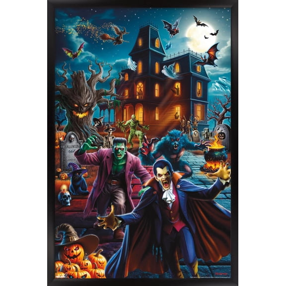 PD Moreno - Halloween Monsters Wall Poster, 22.375" x 34" Framed